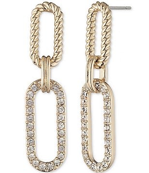 Lauren Ralph Lauren Gold Tone Pearl Crystal Pave Huggie Hoop