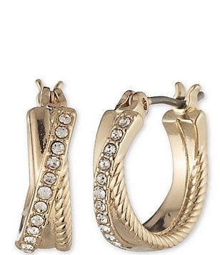 Lauren Ralph Lauren Gold Tone Pearl Crystal Pave Huggie Hoop