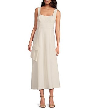 Le' AL.X Linen Embroidered Square Neck Sleeveless Spaghetti