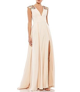 Ieena for Mac Duggal Sequin Drape Back Detail Boat Neck Sleeveless