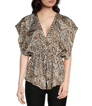 MICHAEL Michael Kors V-Neckline Satin Lace Up Chain Top | Dillard's