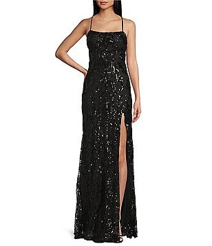 Midnight Doll Patterned Sequin Spaghetti Strap V-Neck Lace Midnight Doll Patterned Sequin Spaghetti Strap V-Neck Lace