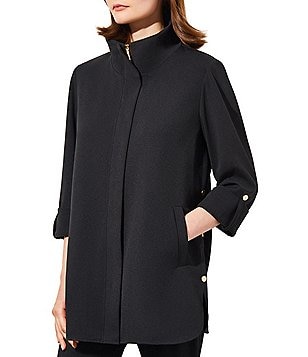 Ming Wang Deco Crepe Woven Stand Collar 3/4 Sleeve Button Ming Wang Deco Crepe Woven Stand Collar 3/4 Sleeve Button