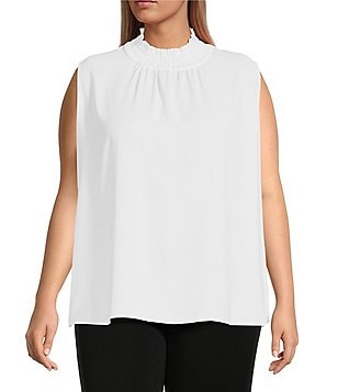 Ming Wang Crepe de Chine Woven Mock Neck Sleeveless Blouse | Dillard's