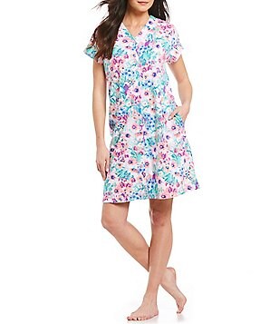 Clearance Patio Dresses Caftans Dillards Miss Elaine Fl Watercolor Interlock Grip Front Short Robe