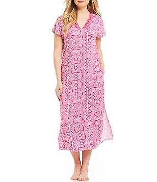 Miss Elaine Patio Dresses Caftans Dillards Miss Elaine Mosaic Printed Zip Front Caftan