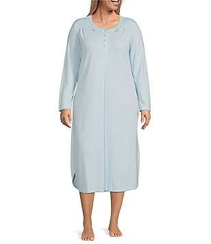 Miss Elaine Plus Size Short Sleeve Jewel Neck Long Nightgown