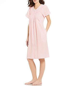 Miss Elaine Patio Dresses Caftans Dillards Miss Elaine Seerer Striped Print Grip Front Short Robe