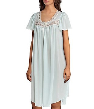 Linen Short Night Gown RIVER with Lace Straps
