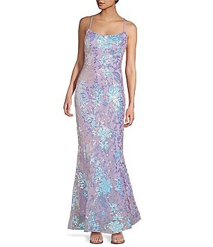 Cowl Neck Allover Sequin Dress with Slit