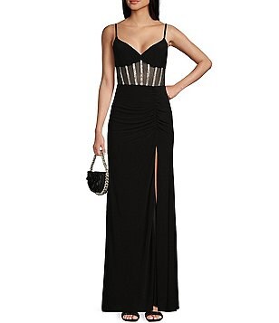 Spaghetti Strap Cowl Neck X-Back ITY Slit Long Dress | Dillard's