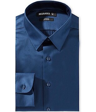 Murano Slim-Fit Point Collar Solid Sateen Dress Shirt, Mens, 15.5 x 32/33, Navy - Dillard's Exclusive