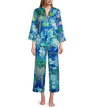 N by Natori Sleeveless V-Neck Satin Wisteria Garden Print 