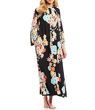 Black Patio Dresses Caftans Dillards Natori Saipan Zip Front Charmeuse Caftan