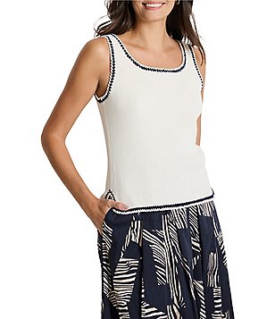 NIC + ZOE Zig Zag Stripe Knit Split V-Neck Long Sleeve Top