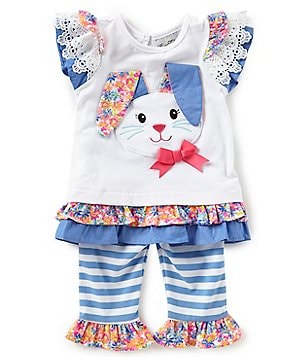 Rare Editions Baby Girls 12-24 Months Easter Bunny Tee & Striped Leggings Set