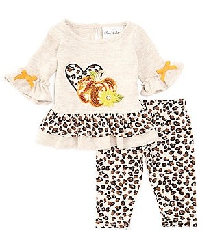 Rare Editions Baby Girls 3-24 Month Long Sleeve Button Front Ruffle Top &  Brush Knit Leggings 2-Piece Set