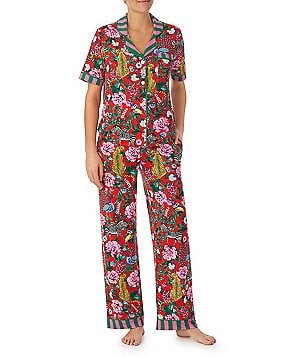 TAMPAP Women's Shirt Collar Fleece Pajama Set Patterned Set 45691