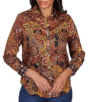 Ruby Rd. Abstract Floral Print Wrinkle Resistant Point Collar Long