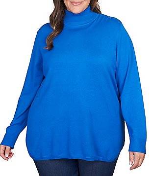 Ruby Rd. Plus Size Snakeskin Chenille Jacquard Split Cowl Neck 3/4 Sleeve  Asymmetrical Hem Top