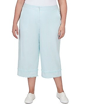 Ruby Rd. Plus Size Stretch Denim Embroidered Eyelet Frayed Hem Pull-On  Ankle Pants