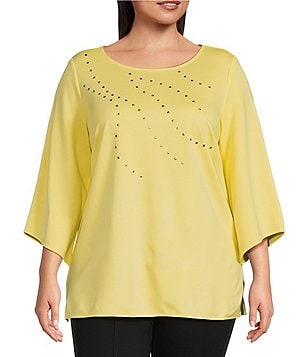 Slim Factor By Investments Plus Size Palm Print Round Neck 3/4 Sleeve –  Shoptiques