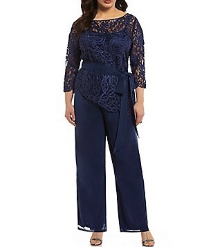 Plus Size Formal Evening Separates Dillards Soulmates Plus Asymmetrical Baroque Lace Pant Set
