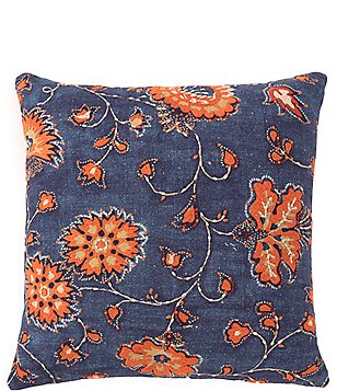 Southern Living Festive Fall Collection Floral Bird Tasseled Square Pillow