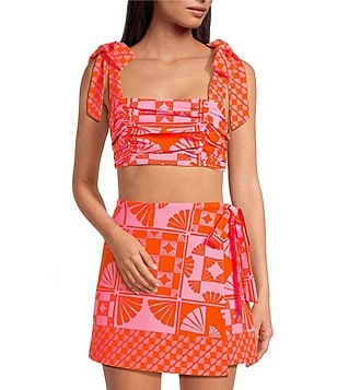 Sugarlips Coordinating Haines Town Printed High Waist Mini Crepe Wrap Skort