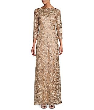 Tadashi shoji embroidered 2025 boat neck mermaid gown