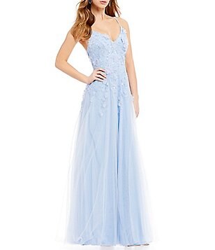 Teeze Me Spaghetti Strap Floral Applique Ball Gown Teeze Me Spaghetti Strap Floral Applique Ball Gown