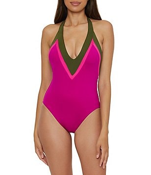 Trina Turk Monaco Colorblock High Neck Cross Front Swim Top