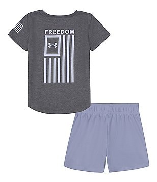 Under Armour Little Girls 2T-6X Short Sleeve Repeating Logo Printed T-Shirt  & Sublimation-Printed Shorts Set