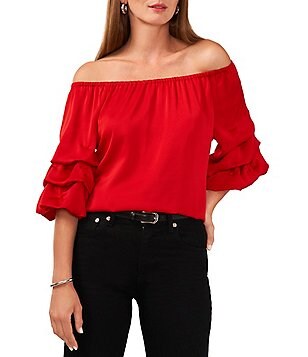 Vince Camuto Split V-Neck Long Sleeve Pleated Flowy Blouse | Dillard's