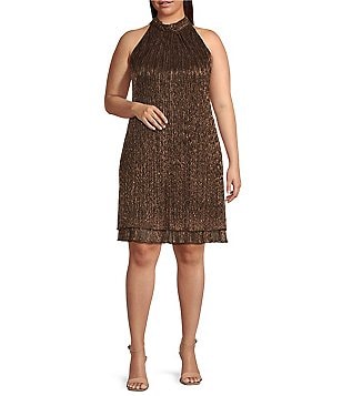 Vince Camuto Plus Size Jacquard Square Neck Short Puffed Sleeve A-Line Dress, Womens, 14W, Rust