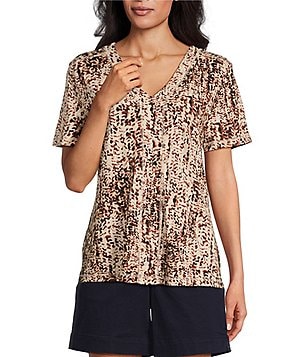 Westbound Shimmering Stripe Short Sleeve V-Neck Top | Dillard's Westbound Shimmering Stripe Short Sleeve V-Neck Top | Dillard's