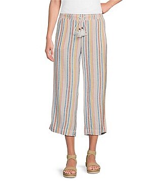 Westbound Petite Size Blue White Stripe Crop Linen Blend Pants | Dillard's
