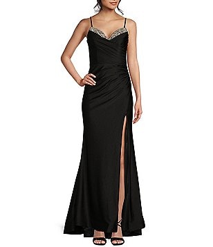 Xtraordinary V-Neck Spaghetti Strap X-Back Tiered Plisse Long Dress