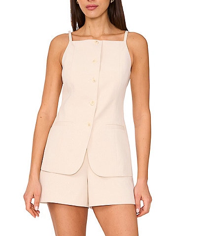 1. STATE Coordinating Linen Blend Square Neckline Sleeveless Button Front Vest