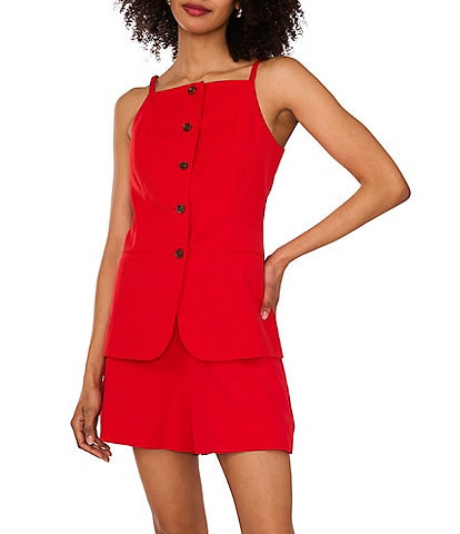 1. STATE Coordinating Linen Blend Square Neckline Sleeveless Button Front Vest