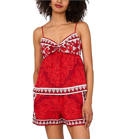 1. STATE Coordinating Printed Woven V-Neck Sleeveless Tie Front Tank