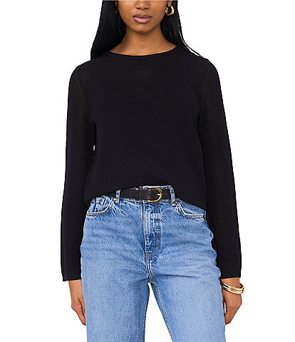 1. STATE Crew Neck Long Flare Sleeve Mesh Top