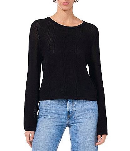 1. STATE Crew Neck Long Flare Sleeve Mesh Top