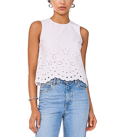 1. STATE Crew Neck Sleeveless Embroidered Blouse