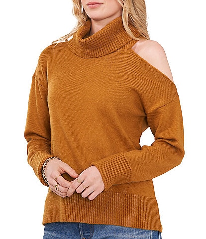 1. STATE Cut-Out Asymmetrical Long Sleeve Mock Neck Sweater