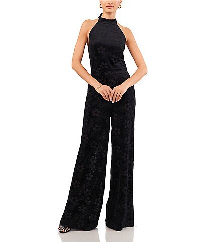 Belle Badgley Mischka Kat Velvet Halter Neck Sleeveless Jumpsuit