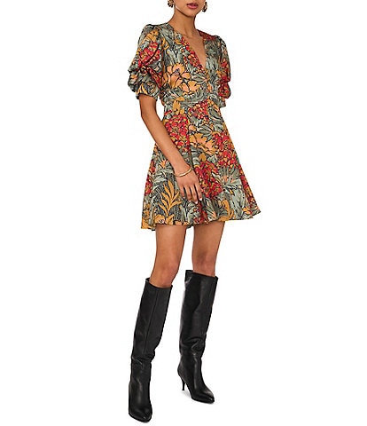 1. STATE Floral Print Bubble Sleeve Mini Dress