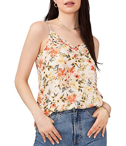 1. STATE Floral Print Pintucked V-Neck Tank Top