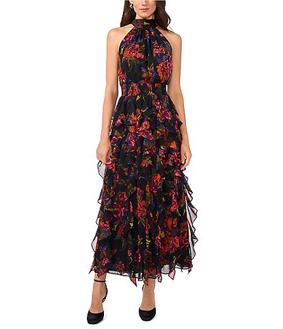 1. STATE Flounce Cascading Floral Bouquet Print Maxi Dress