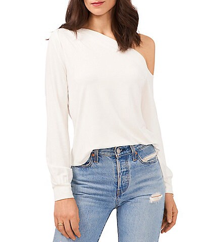 1. STATE Long Sleeve Gathered One Shoulder Asymmetrical Top